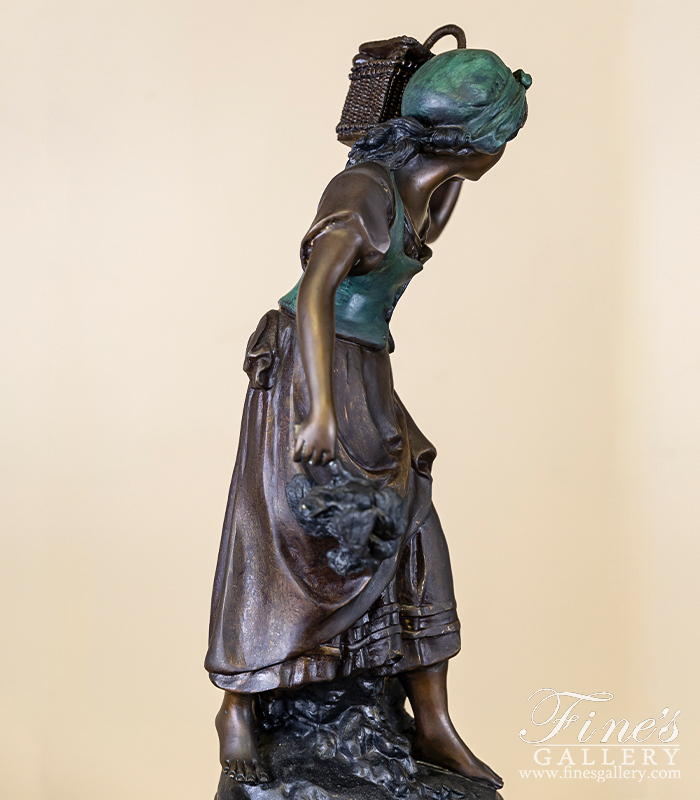 Bronze Statues  - Young Girl Carrying Basket Bronze Statue - BS-215